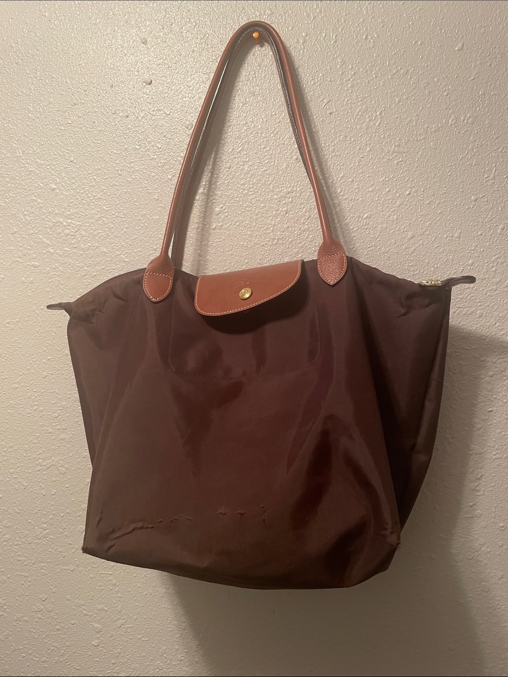 Longchamp Brown Nylon Tote with Tan Leather Trim